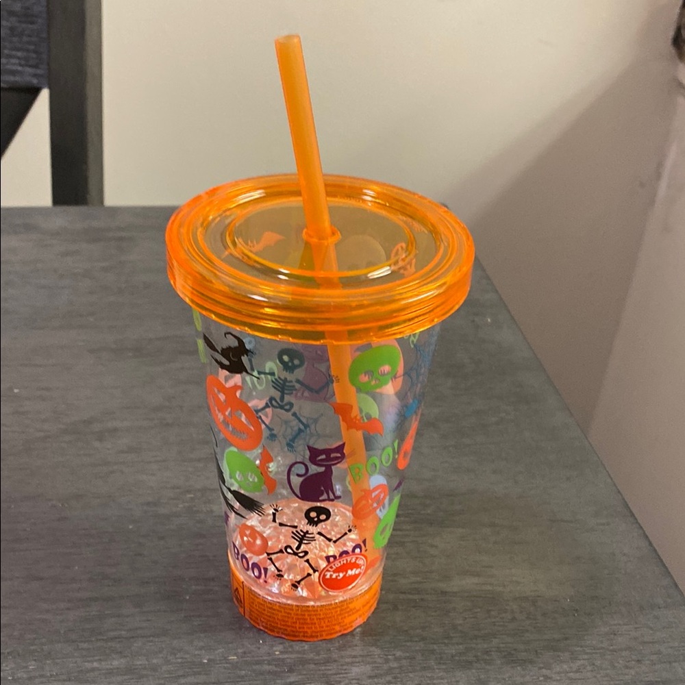 Light up Orange Halloween Tumbler with Straw